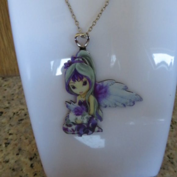 FAIRY Faerie & Unicorn PENDANT Necklace Hard Plastic (K305) - Picture 2 of 4